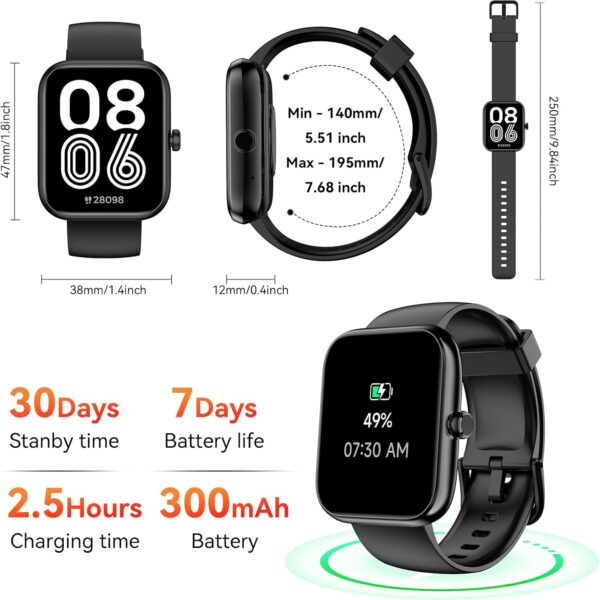 Smart Watch with Alexa Built-in, 1.83" HD Touchscreen, Digital Bluetooth Calling, IP68 Waterproof Fitness Tracker, 120+ Sports Modes, 24/7 Heart Rate/Sleep Monitor for iPhone Android (Black) - Image 7