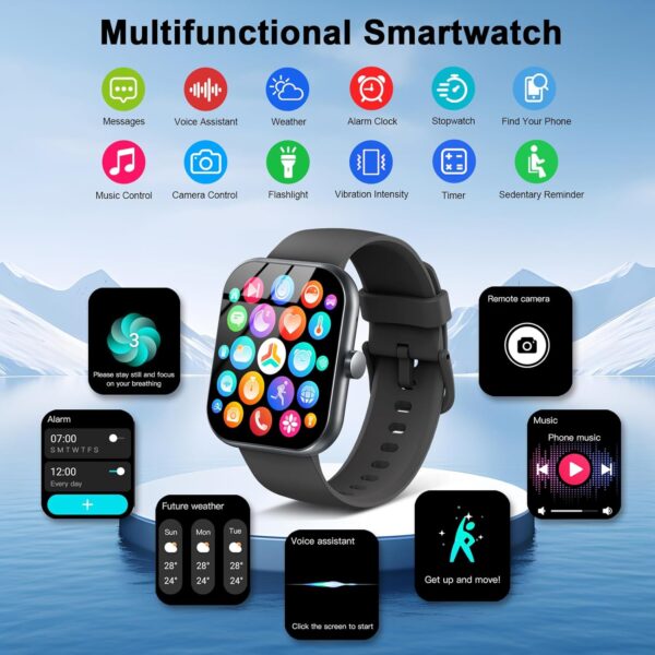 Smart Watch(Answer/Make Call), 1.96" Smartwatch for Men Women, 2025 New Fitness Watch with 110+ Sport Modes, Pedometer, Heart Rate/Sleep Monitor, IP68 Waterproof Activity Tracker for Android iOS - Image 6