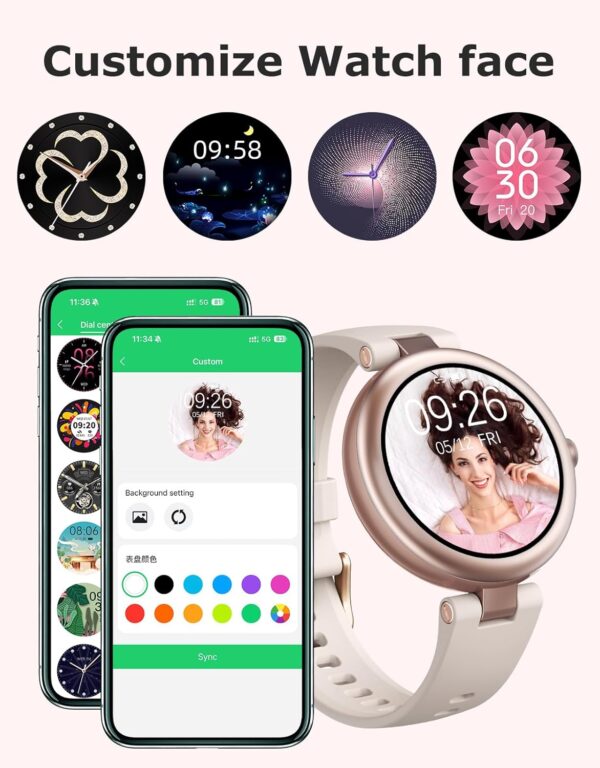 Fitness Tracker, Round Fitness Watches for Women with Bluetooth Call Heart Rate Monitor Sleep Tracker Calorie/Step Counter, Birthday Gift for Women Lady Mom Waterproof Starlight - Image 3