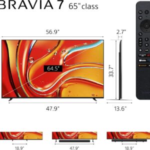 Sony 65-Inch Mini LED QLED 4K Ultra HD TV BRAVIA 7 Smart Google TV with Dolby Vision HDR, Exclusive PS5 Features, (K-65XR70)