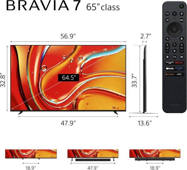 Sony 65-Inch Mini LED QLED 4K Ultra HD TV BRAVIA 7 Smart Google TV with Dolby Vision HDR, Exclusive PS5 Features, (K-65XR70) - Image 2