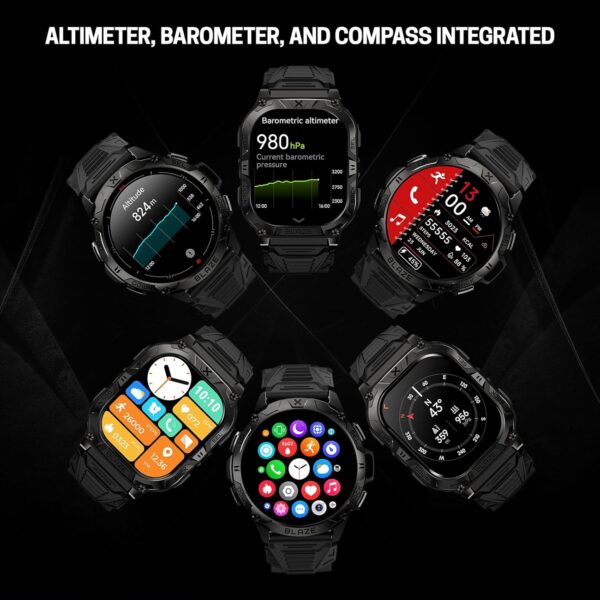 CARBINOX Blaze Smart Watch with GPS (Sport Mode), Rugged Fitness Tracker Waterproof IP69K, Compatible with Android and iOS, 170+ Sports Modes, Gorilla Glass Screen, Make/Receive Calls (Square) - Image 3