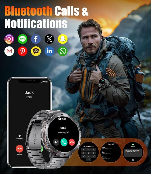 LIGE Smart Watches for Men with 900mAh Battery(60+Standby),1.73" AMOLED with Bluetooth Call,110+ Sports Mode Tactical Fitness Tracker/Heart Rate Sleep Health Monitor/Android iOS Military Smart Watch - Image 2
