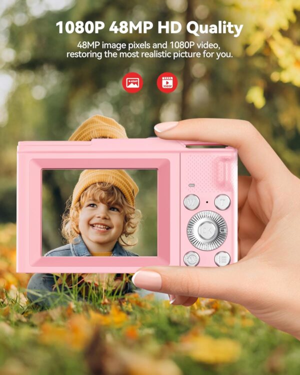 Digital Camera for Kids: Pink Camera for Teens - Christmas Birthday Gifts for Girls 8-10 - 16X Zoom Shoot Camera for Ages 8-13 - Compact Camera for 6 7 8 9 10 Years Old- Toys for Kid Children Toddler - Image 2