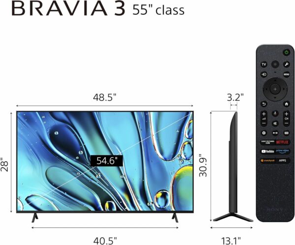 Sony 55-Inch 4K Ultra HD BRAVIA 3 LED Smart TV with Google TV, LED Flat Screen, Dolby Vision HDR, Google TV, Exclusive PS5 Features, (K-55S30) - Image 2