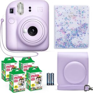 Fujifilm Instax Mini 12 Instant Camera Lilac Purple + Fuji Film Value Pack (40 Sheets) + Shutter Accessories Bundle, Incl. Compatible Carrying Case, Quicksand Beads Photo Album 64 Pockets