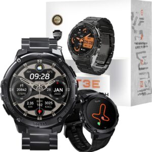 GPS Smart Watch for Men, 6 Satellite Positioning, Compass, Stainless Steel Body, 50M Waterproof, 480mAh Extra-Large Battery, Answer/Make Call, 1.43″ AMOLED Screen, Compatible to Android iOS