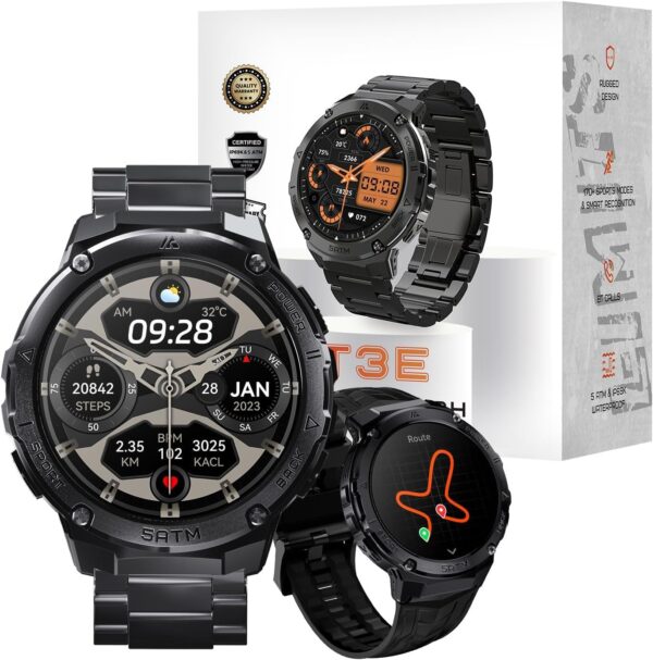 GPS Smart Watch for Men, 6 Satellite Positioning, Compass, Stainless Steel Body, 50M Waterproof, 480mAh Extra-Large Battery, Answer/Make Call, 1.43" AMOLED Screen, Compatible to Android iOS