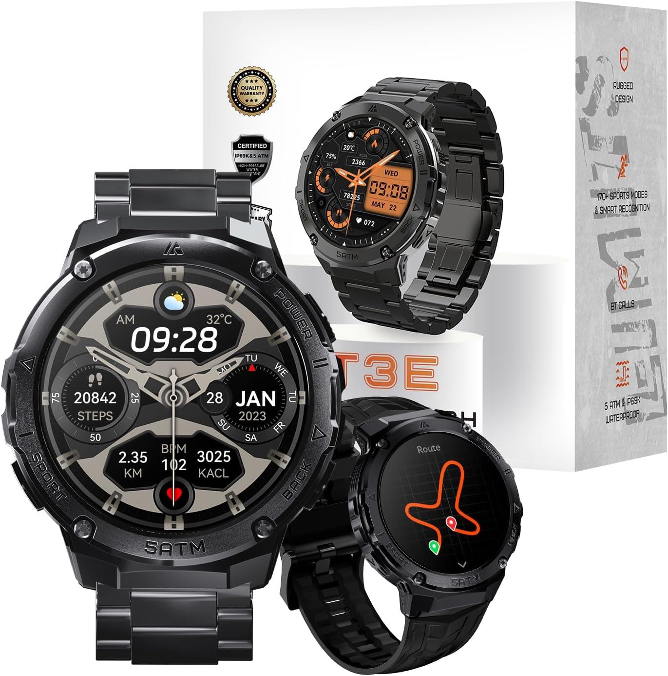 GPS Smart Watch for Men, 6 Satellite Positioning, Compass, Stainless Steel Body, 50M Waterproof, 480mAh Extra-Large Battery, Answer/Make Call, 1.43" AMOLED Screen, Compatible to Android iOS
