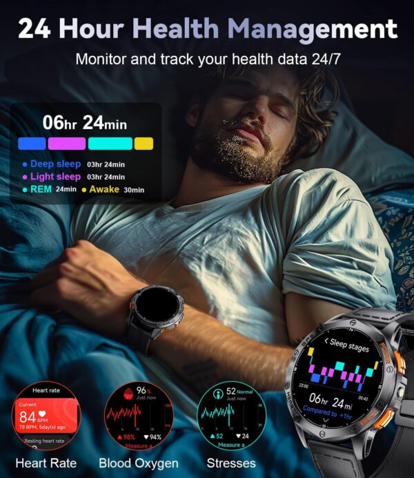 LIGE GPS Military Smart Watch for Men, LED Flashlight/Compass/45 Days Battery/IP68 Waterproof 1.43'' AMOLED Smartwatch, 100+ Sports Modes Fitness Tracker Watch, Rugged Smart Watches for Android iOS - Image 7