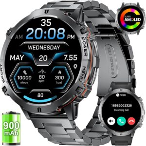 LIGE Smart Watches for Men with 900mAh Battery(60+Standby),1.73″ AMOLED with Bluetooth Call,110+ Sports Mode Tactical Fitness Tracker/Heart Rate Sleep Health Monitor/Android iOS Military Smart Watch