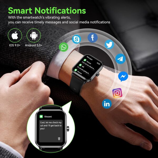 Smart Watch for Men Women (Answer/Make Call) 1.85" HD Touch Screen Fitness Tracker, 120+ Sport Modes, 24/7 Heart Rate/Sleep Monitor/Pedometer/Calories, Fitness Watch for Android/iOS (Black) - Image 5