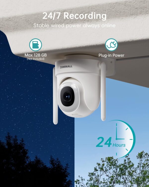 ZUMIMALL 5MP Security Camera Outdoor - 2.4G/5G WiFi, Wired Power 24/7 Recording | AI Motion & Noise Detection, 360° Auto Tracking, Color Night Vision | IP66 Weatherproof, Alexa Compatible - Image 5