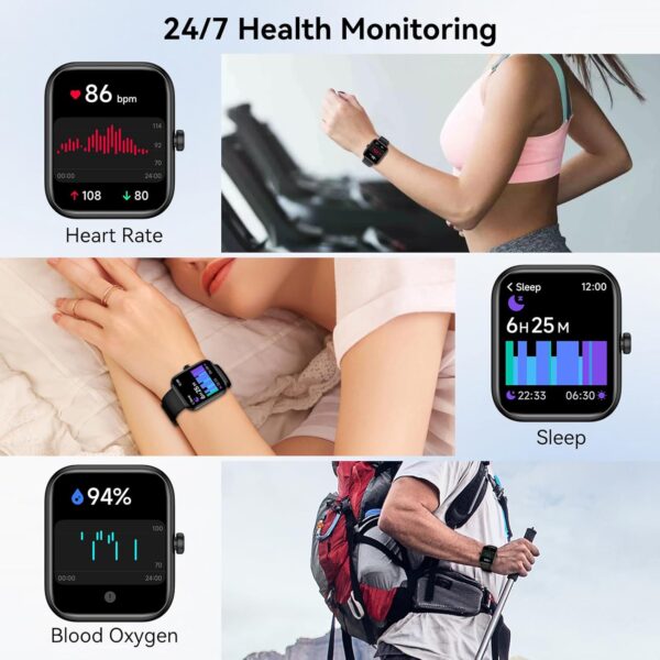 Smart Watch for Men Women Alexa Built-in, 1.83" HD Fitness Tracker Touchscreen with Call Function, IP68 Waterproof, 120+ Sport Modes, 24/7 Heart Rate/Sleep Monitor, iOS Android Compatible (Black) - Image 5