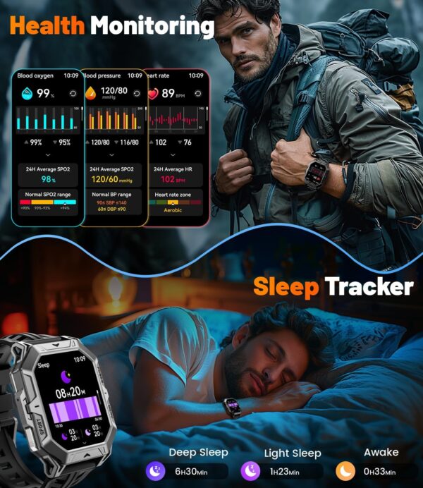LIGE Military Smart Watches for Men(Answer/Make Calls),100-Day Battery Life,2.13" AMOLED Outdoor Sports Smartwatch with Compass,Heart Rate/Sleep Monitor Fitness Tracker for Android iOS,AI Voice - Image 4