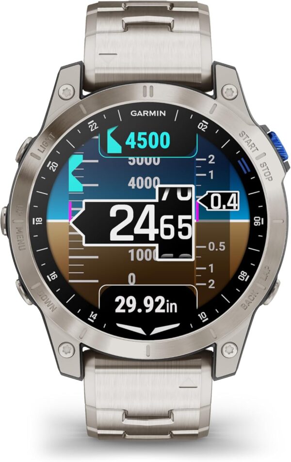 Garmin D2™ Mach 1, Touchscreen Aviator Smartwatch with GPS Moving Map, Aviation Weather, Health and Wellness Features and More, Vented Titanium Bracelet - Image 5