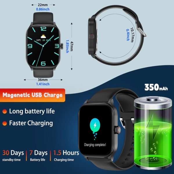 Smart Watch for Men Women(Answer/Make Call), Smartwatches with Heart Rate/SpO2/Sleep/Stress Monitor, IP68 Waterproof, 100+ Sports Mode Fitness Tracker, Compatible with Android and iPhone(Black, 2.01") - Image 8