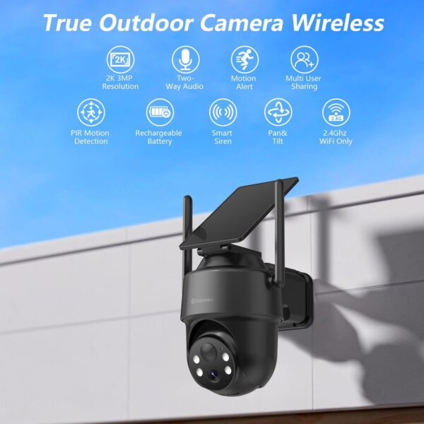 GALAYOU 2K Security Cameras Wireless Outdoor-360° PTZ Cameras for Home Security with Solar Panel/Battery Powered, Night Vision, Two-Way Audio, PIR Sensor, Works with Alexa, R1 4P Black (2.4Ghz Only) - Image 3