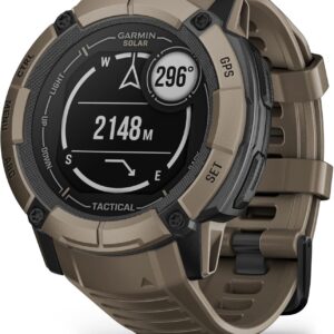 Garmin Instinct 2X Solar – Tactical Edition, Rugged GPS Smartwatch, Built-in Flashlight, Ballistics Calculator, Solar Charging Capability, Coyote Tan