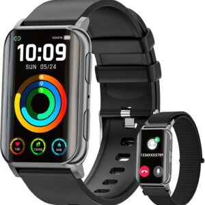 Smart Watch for Men Women (Answer/Make Calls), 1.57″ Curved Screen Fitness Tracker IP68 Waterproof with 24/7 Heart Rate/Sleep Monitor, Two Straps Activity Trackers for Android and iPhone