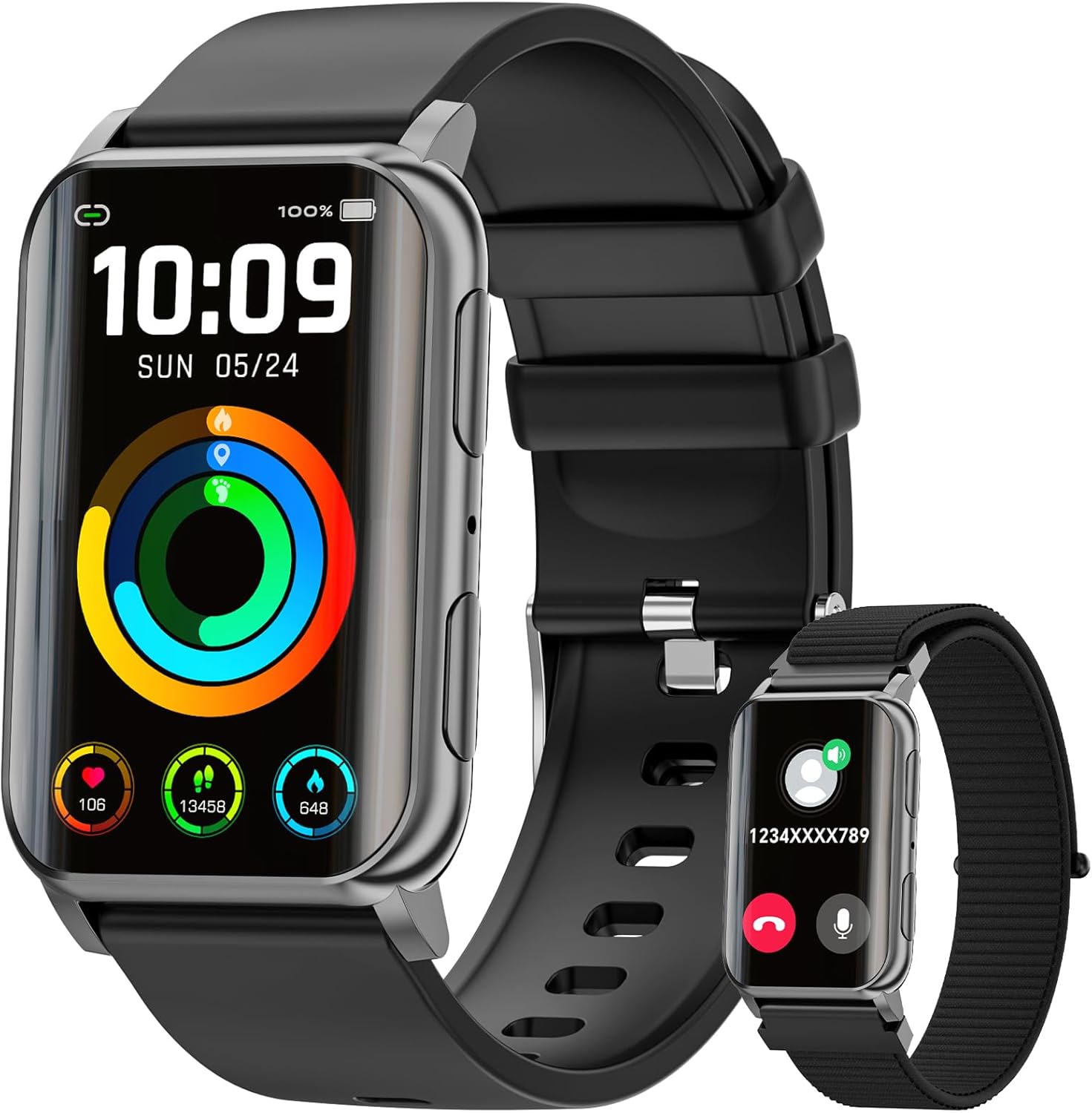 Smart Watch for Men Women (Answer/Make Calls), 1.57" Curved Screen Fitness Tracker IP68 Waterproof with 24/7 Heart Rate/Sleep Monitor, Two Straps Activity Trackers for Android and iPhone