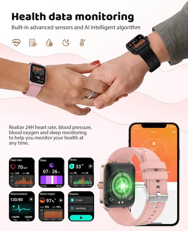 Smart Watch for Women with SOS Emergency Alert,1.91" GPS Guardian with 100+ Sports Modes, Blood Pressure/Blood Oxygen/Heart Rate/Sleep Monitor, IP68 Waterproof Smartwatch for Android iOS - Image 7