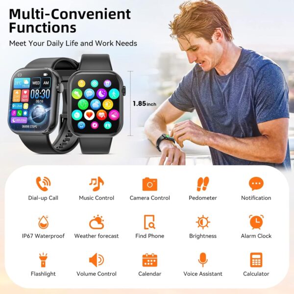 Hwagol Smart Watch (Answer/Make Call) 1.85inch Fitness Tracker, DIY Dials/Pedometer/Calories/Multiple Sport Modes/Voice Assistant, Smart Watches for Men Women Android iOS Phones - Image 6