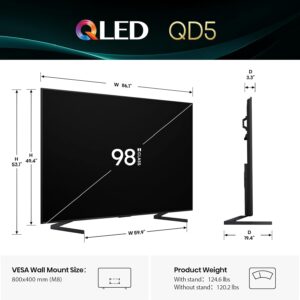 Hisense 98″ Class QD5 Series (98QD5QG, 2025 Model) QLED 4K UHD Smart Google TV, Native144Hz, Motion Rate 480, Dolby Vision Atmos, HDR 10+, AMD FreeSync Premium, MEMC, VRR, ALLM