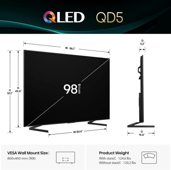 Hisense 98" Class QD5 Series (98QD5QG, 2025 Model) QLED 4K UHD Smart Google TV, Native144Hz, Motion Rate 480, Dolby Vision Atmos, HDR 10+, AMD FreeSync Premium, MEMC, VRR, ALLM - Image 2