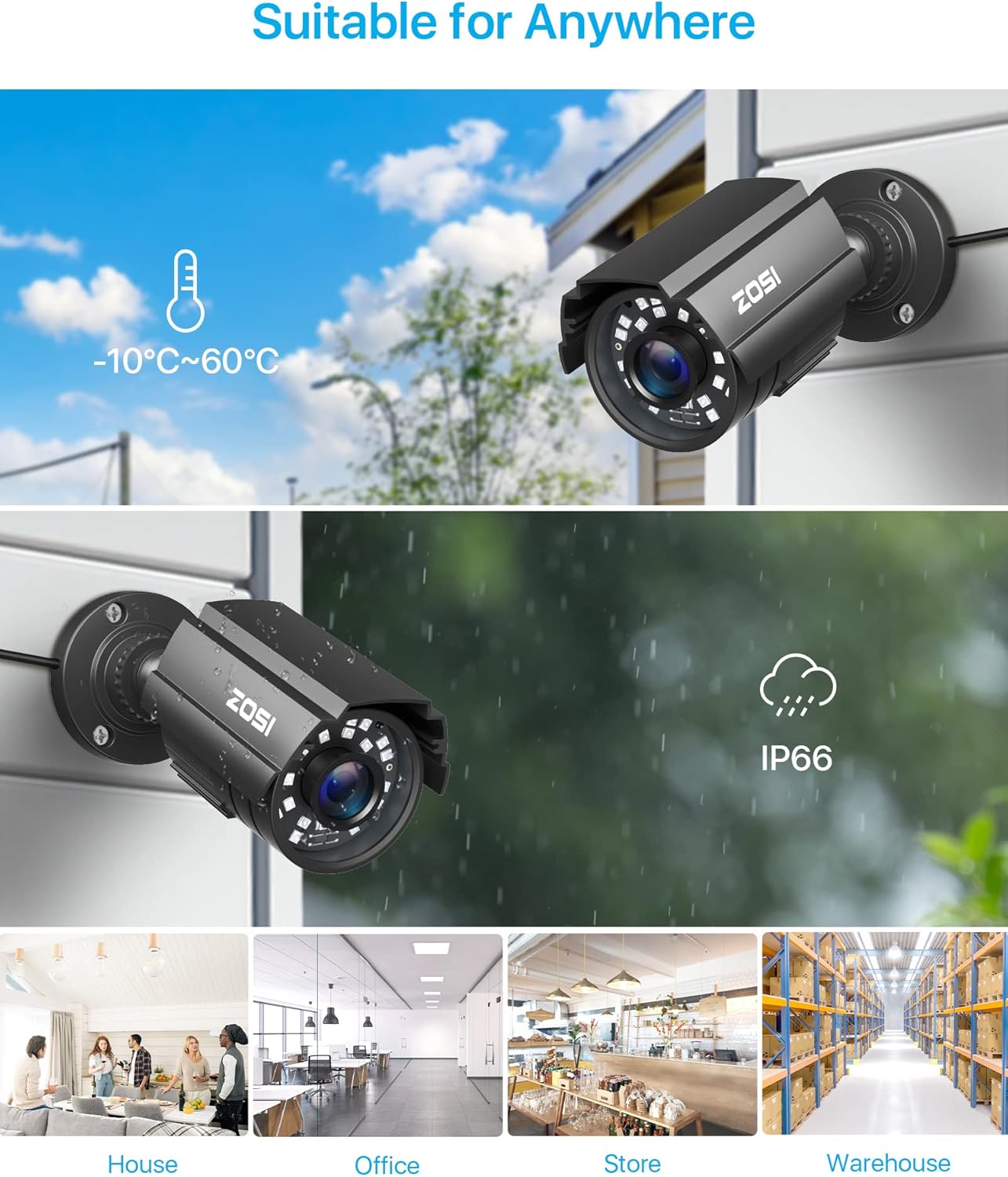 ZOSI 1080P HD TVI Security Camera for Home Office Surveillance CCTV System Bullet BNC Camera with Night Vision Black - Image 4