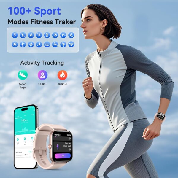 Smart Watch(Answer/Make Call), 1.85'' HD Smartwatch for Men Women, 2025 Fitness Tracker with 100+ Sport Modes, Heart/Sleep Monitor/Pedometer IP68 Waterproof Fitness Watch for Android iOS Rose Gold - Image 7