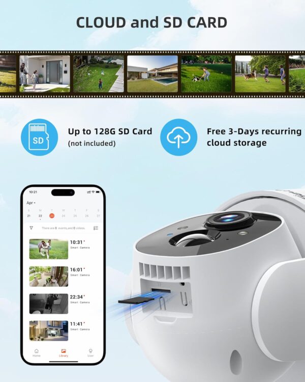Solar Security Cameras Wireless Outdoor, 2K WiFi Cameras for Home Security, 360° PTZ Surveillance Camera with PIR, Color Night Vision, 2-Way Talk, IP66 Waterproof, SD/Cloud, Work with Alexa (2 Pack) - Image 6