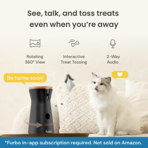 Furbo 360° Cat Camera – Unlock Camera & Smart Features w/Paid Plan: Home Security & Pet Safety Alerts, Rotating Treat Dispenser w/Speaker, Smart Cam w/Phone App (Subscription Required, 3mo Minimum)