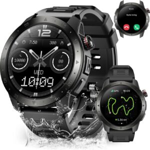 Military Smart Watches for Men Built-in GPS(Answer/Make Calls), 1.43″ AMOLED Screen with Compass, Altitude, Barometer, 3ATM Waterproof, Fitness Watch with Health Monitor for Android iOS