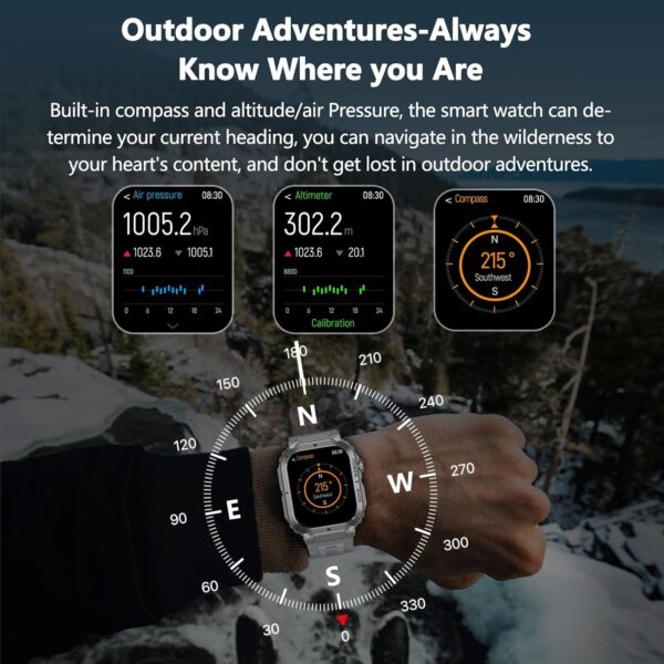 Military Smart Watch with GPS and Map(Answer/Make Call), Smartwatches with Health Monitor, Compass/Altitude/Air Pressure,100+ Sport Modes, Fitness Tracker for Android/iPhone (with GPS+Map, Gray) - Image 8