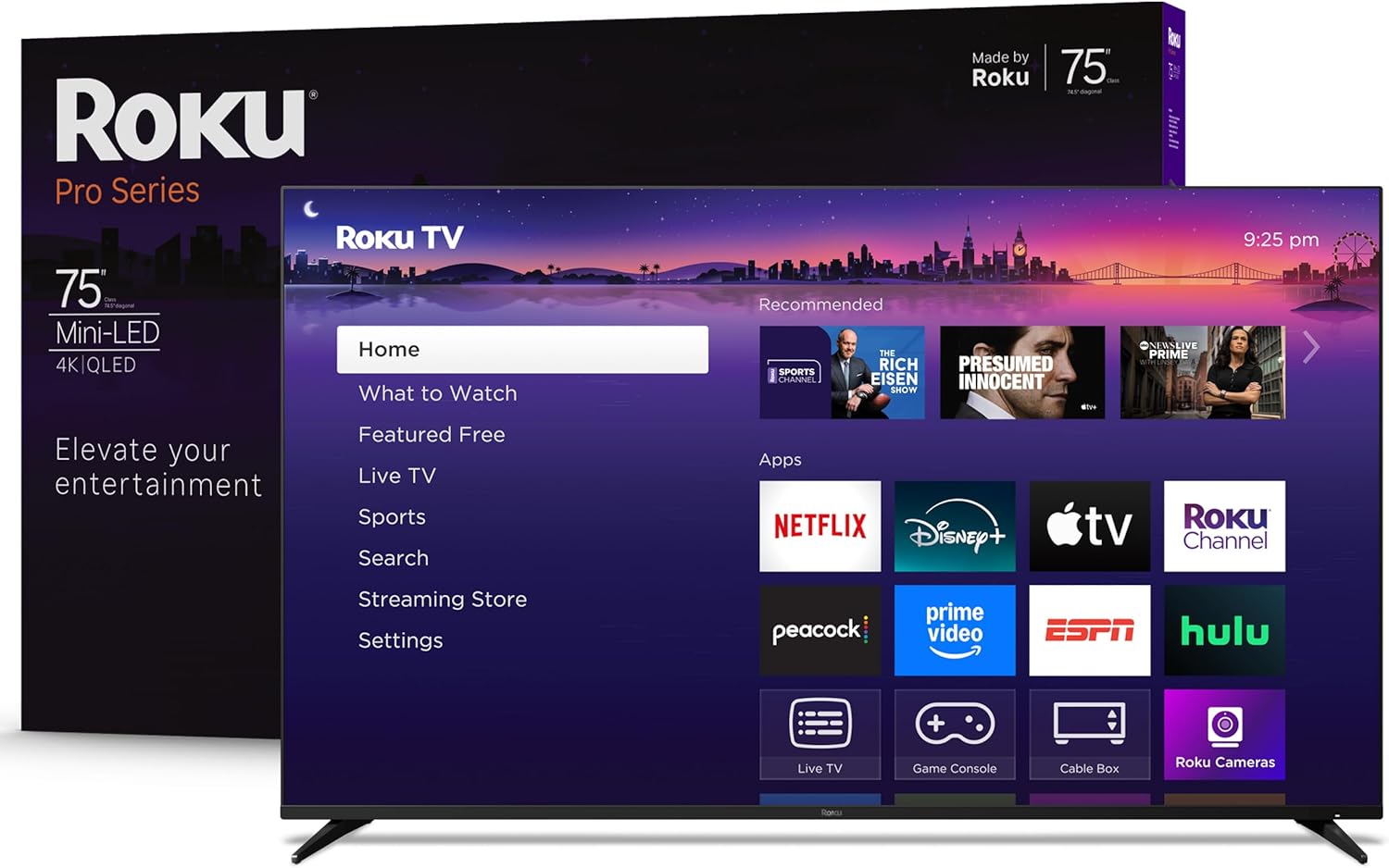 Roku Smart TV 2025 – 75-Inch Pro Series, Mini-LED TV – RokuTV with Backlit Voice Remote Pro – Flat Screen 4K QLED Television with 120Hz Refresh Rate & Dolby Vision IQ, Live News, Sports, Entertainment