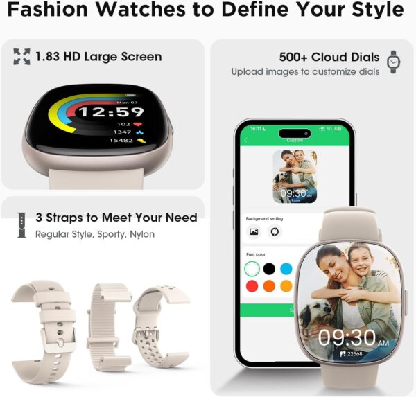 Smart Watches for Women Fitness: Fitness Tracker with Make/Recive Call 24/7 Heart Rate SpO2 Sleep Monitor 120 Sport Mode 5ATM Smartwatch for iPhone Android Phones Birthday Gifts for Women Men 3Bands - Image 7