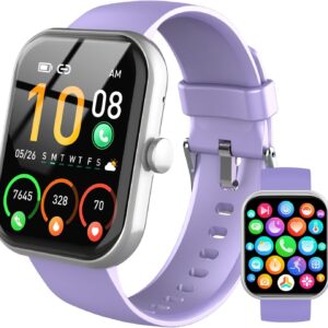 Smart Watch for Men Women, 1.96″ Fitness Tracker Running Watch (Answer/Make Call), IP68 Waterproof, Pedometer, Sleep/Step/Heart Rate Monitor, 110+ Sport Modes Smartwatch for Adroid iOS Phone, Purple