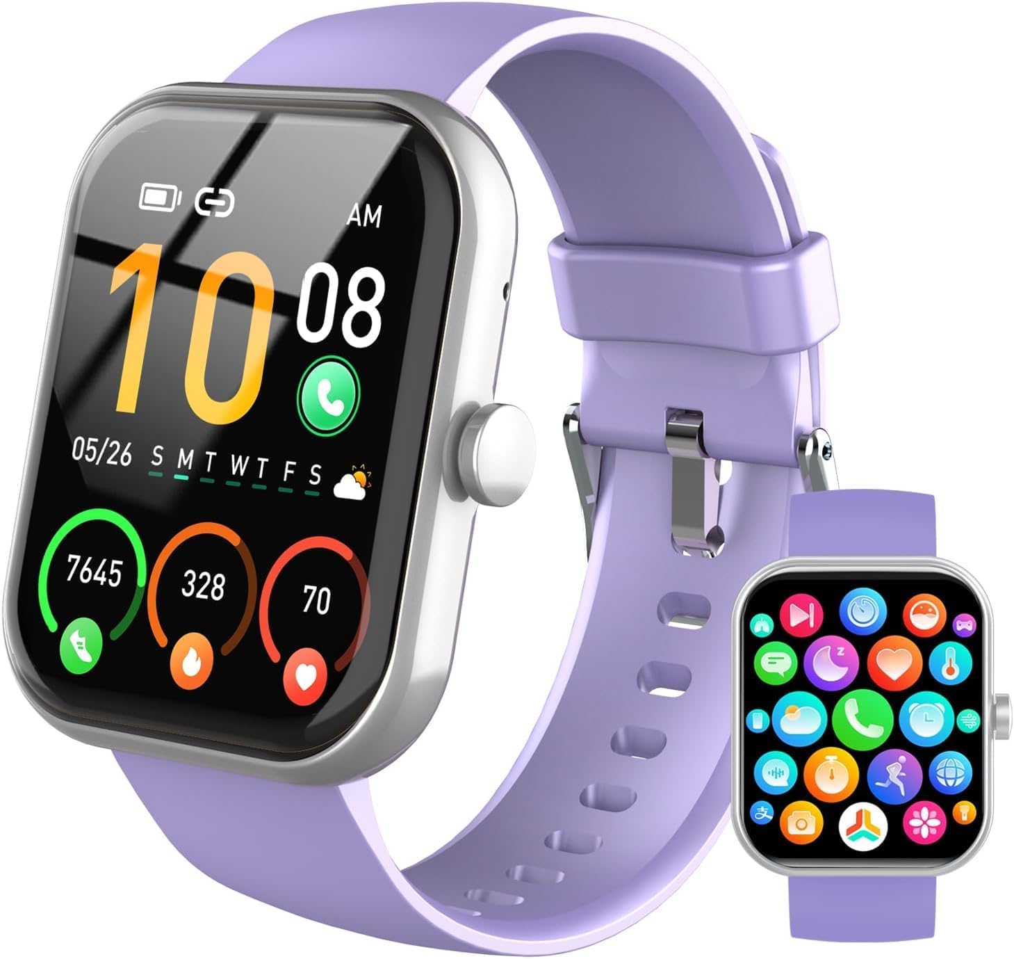 Smart Watch for Men Women, 1.96" Fitness Tracker Running Watch (Answer/Make Call), IP68 Waterproof, Pedometer, Sleep/Step/Heart Rate Monitor, 110+ Sport Modes Smartwatch for Adroid iOS Phone, Purple