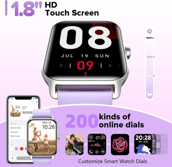 Smart Watches for Women Men, 2025 Smartwatch 1.8'' Alexa Fitness Tracker Smart Watch Compatible for Android iPhone with Bluetooth Call (Answer/Make), IP68 Waterproof Heart Rate/Sleep/SpO2 Monitor 110+ - Image 6