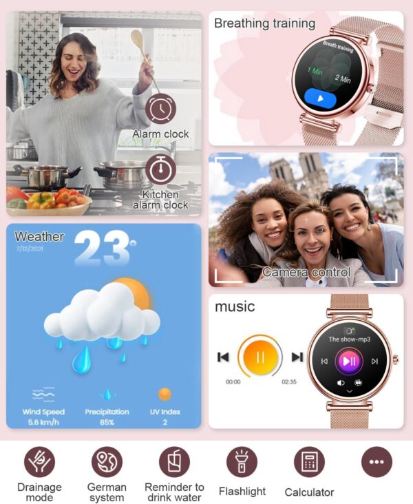 Small Smart Watch for Women with Bluetooth Call, 1.27” Ladies Smart Watch,120+ Sports Modes Step Counter Fitness Watch, HR/BP/SpO2 Sleep Monitor, IP68 Waterproof Smartwatch for Android/iOS Rosegold - Image 6