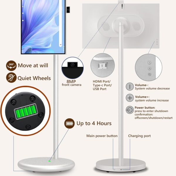 OFD 22-Inch Portable TV on Wheels 1080P (H01,6+128GB) - Image 7