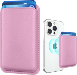 Read more about the article Magnetic Wallet Cell Phone Card Holder for Phone Case with Mag-Safe, Stronger Magnetic RFID Leather Phone Wallet Stick on Series of iPhone 15/14/13/12 and Pro/Promax, Pink
