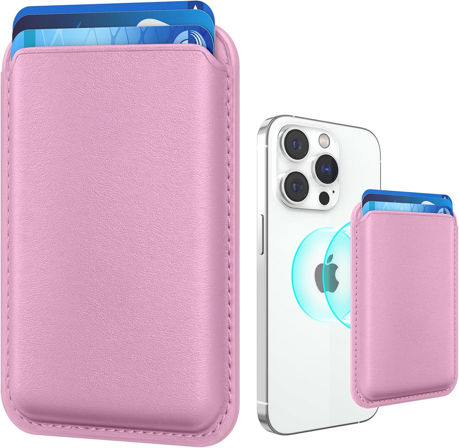 You are currently viewing Magnetic Wallet Cell Phone Card Holder for Phone Case with Mag-Safe, Stronger Magnetic RFID Leather Phone Wallet Stick on Series of iPhone 15/14/13/12 and Pro/Promax, Pink