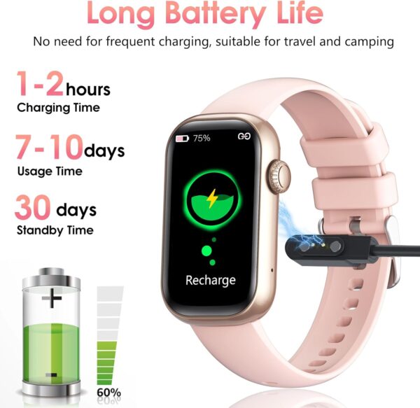 Fitness Tracker, Smart Watch with 24/7 Dynamic Heart Rate Blood Oxygen Monitoring Sleep Tracker Answer / Make Call 24 Sports Modes Pedometer IP68 Waterproof Step Calorie Counter for Women Men (Pink) - Image 8