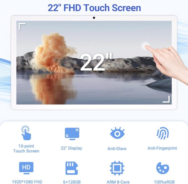 22-Inch Portable TV on Wheels, 1080p Portable Touch Screen Monitor, Smart Rolling TV Built-in 13MP Camera, Built-in Battery | Android 13 | 6+128G - Image 3