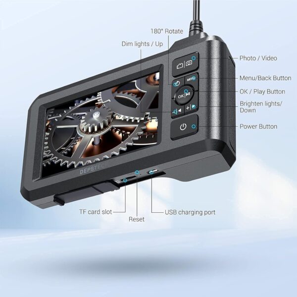 DEPSTECH Dual Lens Industrial Endoscope, 1080P Digital Borescope Inspection Camera, 7.9mm IP67 Waterproof Sewer Camera with 4.3" LCD Screen, 7 LED Lights, 16.5FT Semi-Rigid Cable, 32GB Card-Black - Image 8