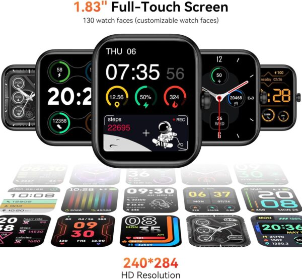 Smart Watch with Alexa Built-in, 1.83" HD Touchscreen, Digital Bluetooth Calling, IP68 Waterproof Fitness Tracker, 120+ Sports Modes, 24/7 Heart Rate/Sleep Monitor for iPhone Android (Black) - Image 3