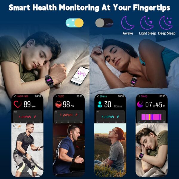 Smart Watch for Men Women(Answer/Make Call), Smartwatches with Heart Rate/SpO2/Sleep/Stress Monitor, IP68 Waterproof, 100+ Sports Mode Fitness Tracker, Compatible with Android and iPhone(Black, 2.01") - Image 4
