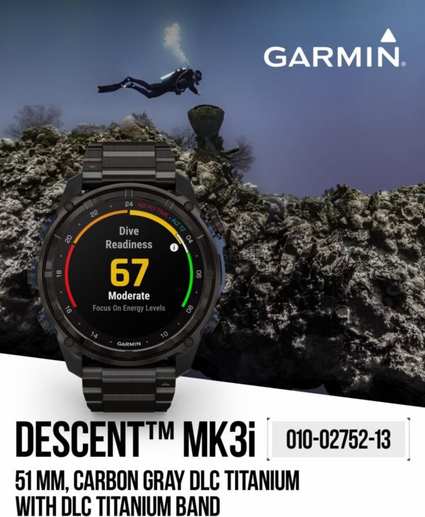 Wearable4U - Garmin Descent Mk3 & Mk3i 51 mm & 43 mm, Titanium Dive Computer - Extra-Long Strap | Up to 25 Days Battery Life, AMOLED Display, GPS Smartwatch & Gift Bundle (010-02752-13) - Image 2